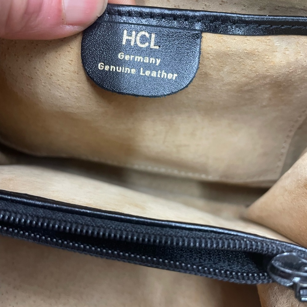 HCL crossbody/matching wallet. Black leather with gold accents - Picture 8 of 16
